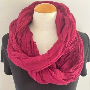 Raspberry Pink Colored Lightweight Crinkle Cotton Infinity Scarf EUC